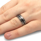 Blue Goldstone Men's Wedding Band with Black and White Mokume-4421 - Jewelry by Johan
