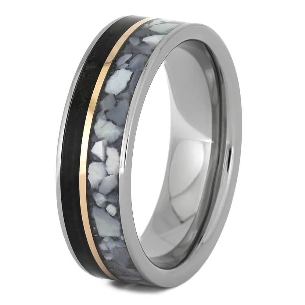 Dinosaur Bone Wedding Band with Mother of Pearl and Rose Gold-4422 - Jewelry by Johan