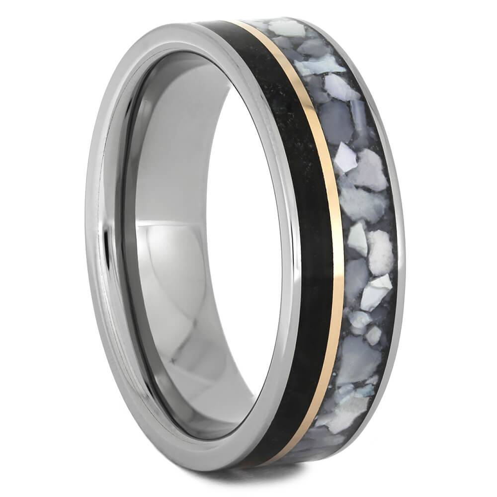 Dinosaur Bone Wedding Band with Mother of Pearl and Rose Gold-4422 - Jewelry by Johan