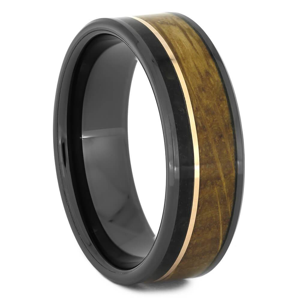 Whiskey Barrel Wedding Band with Rose Gold Pinstripe-4423 - Jewelry by Johan