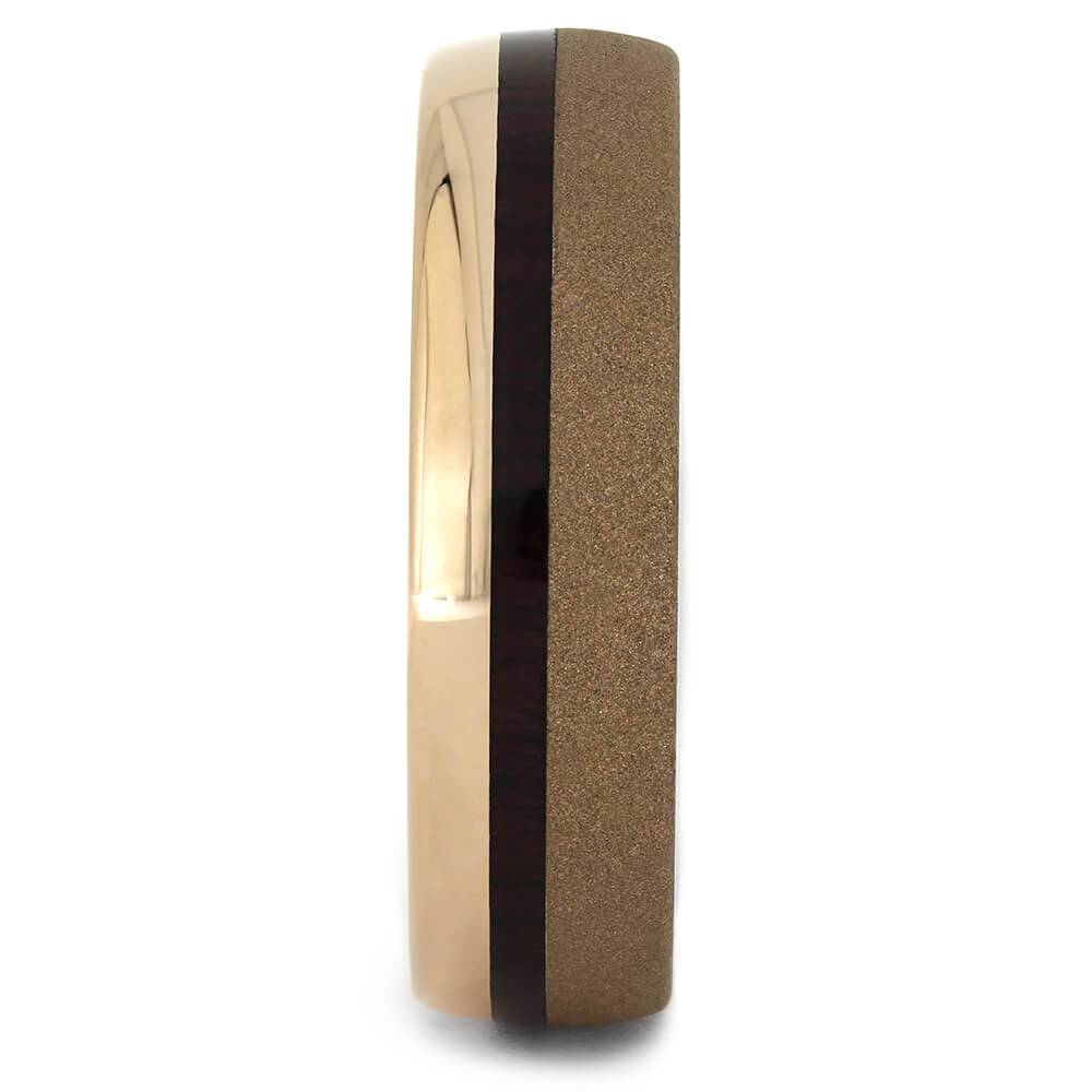 Sandblasted Rose Gold Wedding Band with Whiskey Oak-4424 - Jewelry by Johan