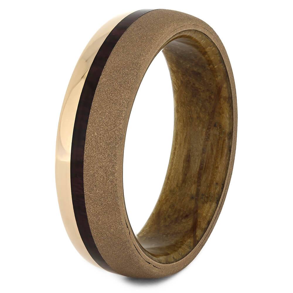 Sandblasted Rose Gold Wedding Band with Whiskey Oak-4424 - Jewelry by Johan