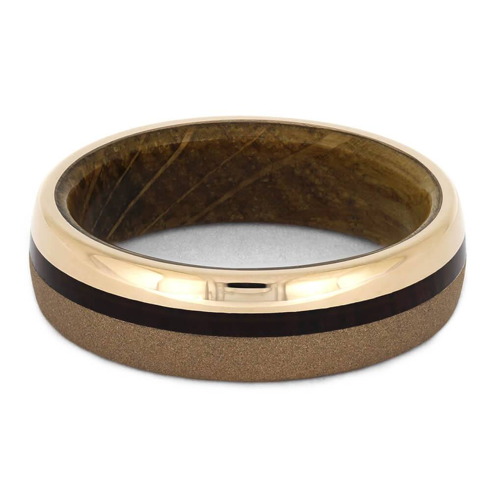 Sandblasted Rose Gold Wedding Band with Whiskey Oak-4424 - Jewelry by Johan