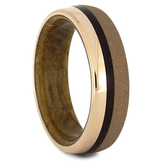 Sandblasted Rose Gold Wedding Band with Whiskey Oak-4424 - Jewelry by Johan