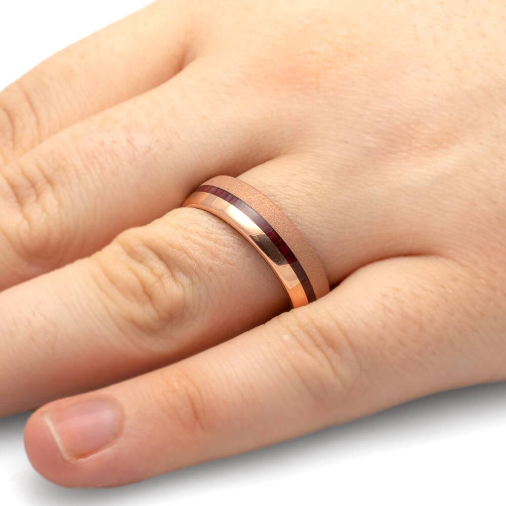 Sandblasted Rose Gold Wedding Band with Whiskey Oak-4424 - Jewelry by Johan