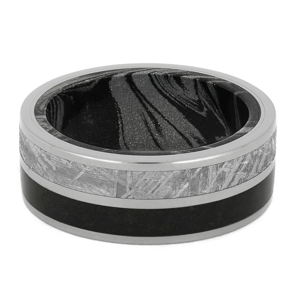 Meteorite and Dinosaur Bone Wedding Band with Mokume Sleeve-4426 - Jewelry by Johan