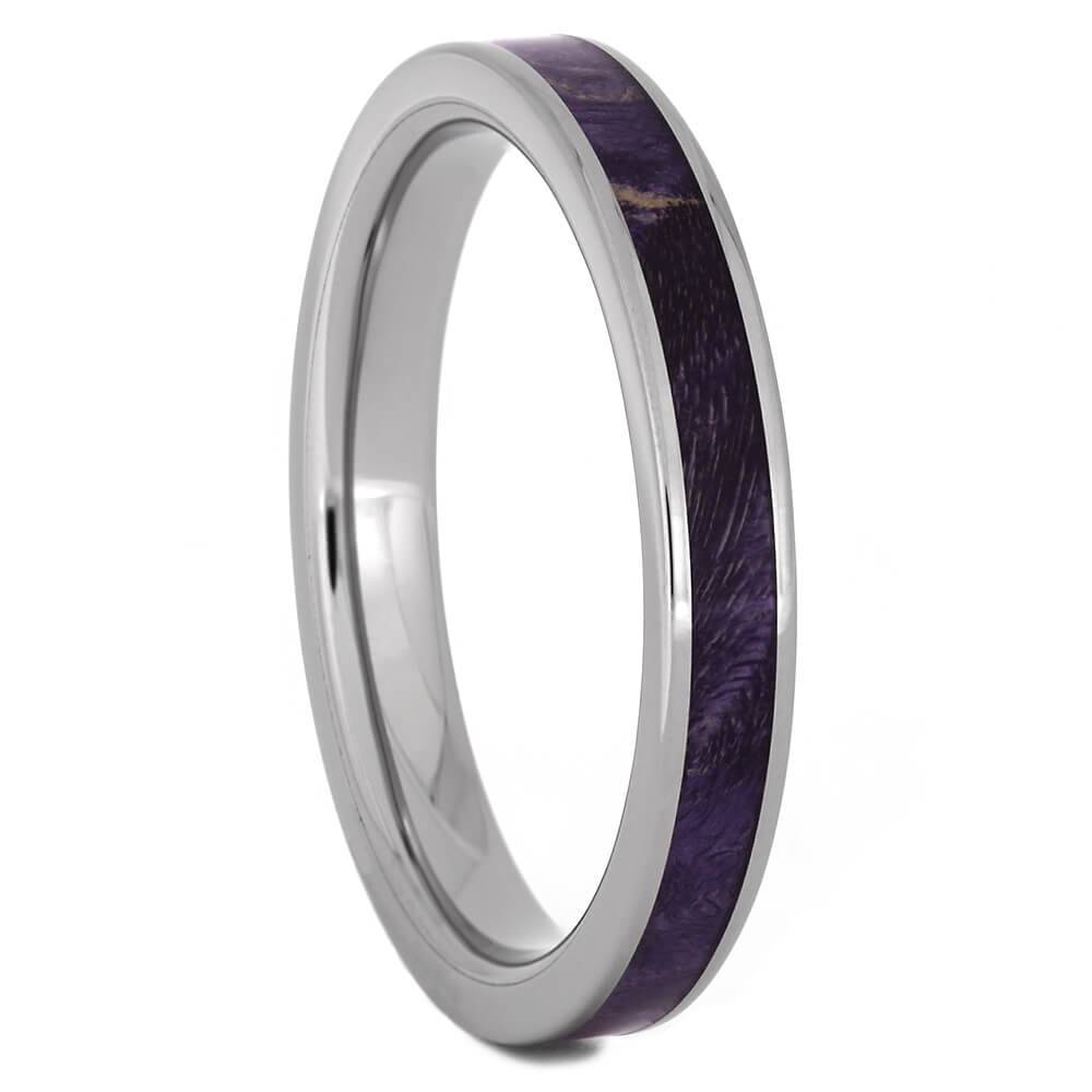 Matching Wedding Band Set with Purple Box Elder Burl Wood