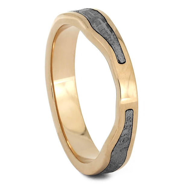 Rose Gold Women's Wedding Band with Gibeon Meteorite-4429 - Jewelry by Johan