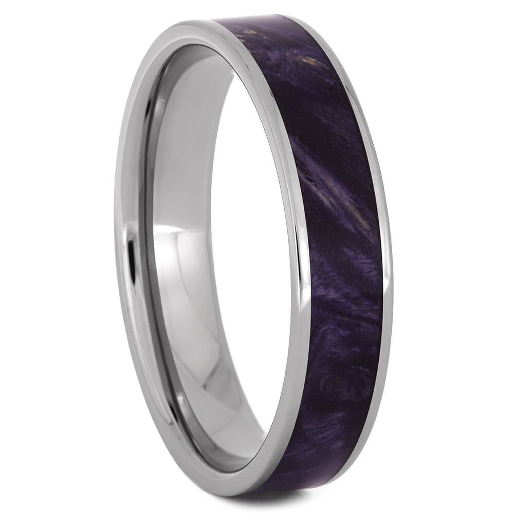 Matching Wedding Band Set with Purple Box Elder Burl Wood