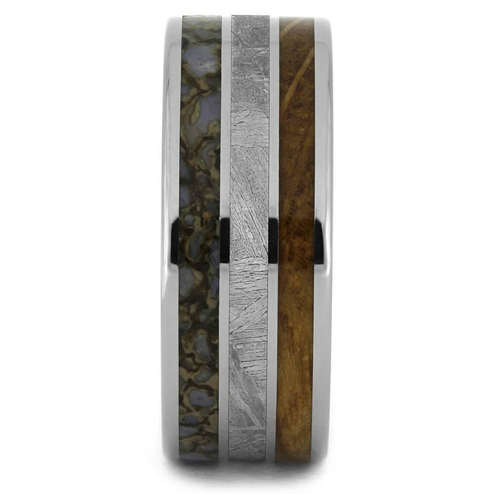 Meteorite, Dino Bone & Whiskey Oak Wedding Band-4437 - Jewelry by Johan