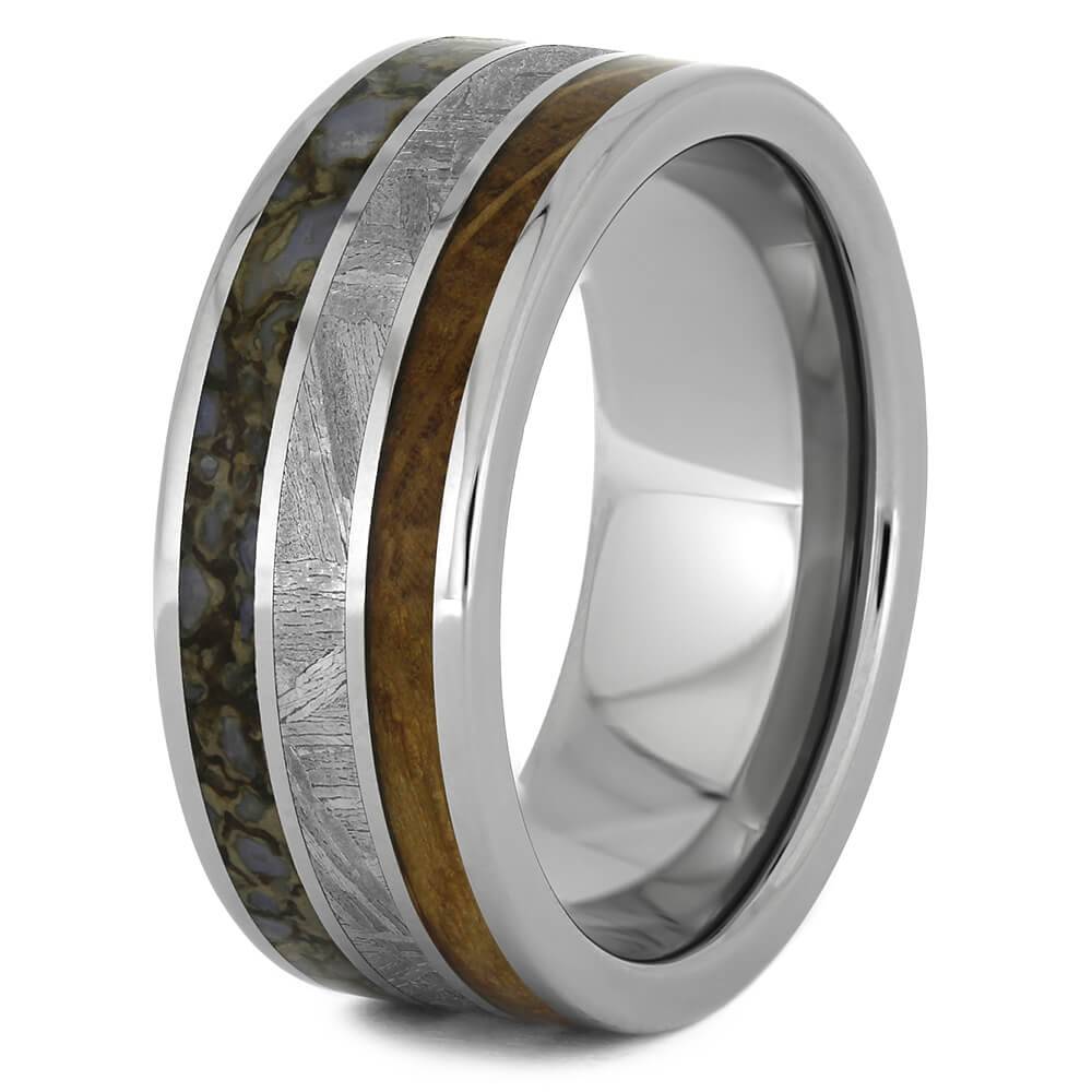Meteorite, Dino Bone & Whiskey Oak Wedding Band-4437 - Jewelry by Johan