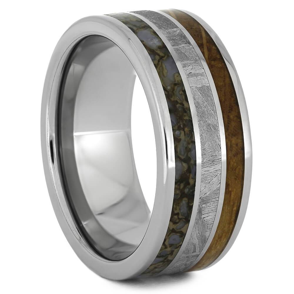 Meteorite, Dino Bone & Whiskey Oak Wedding Band-4437 - Jewelry by Johan