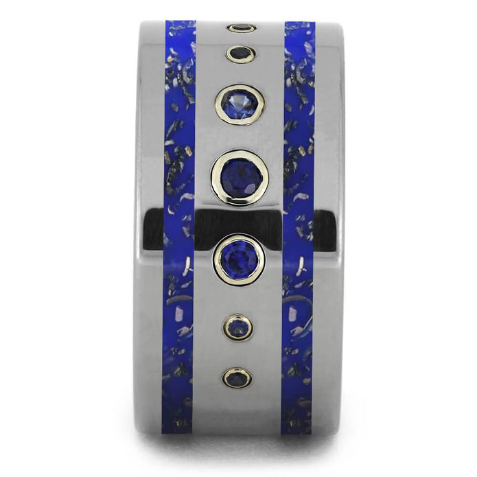 Wide Blue Sapphire Wedding Band with Navy Blue Stardust™-4443 - Jewelry by Johan