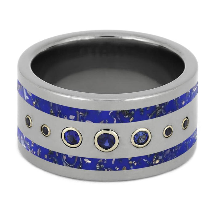 Wide Blue Sapphire Wedding Band with Navy Blue Stardust™-4443 - Jewelry by Johan