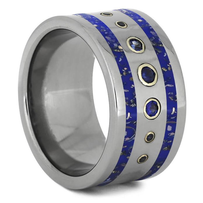 Wide Blue Sapphire Wedding Band with Navy Blue Stardust™-4443 - Jewelry by Johan