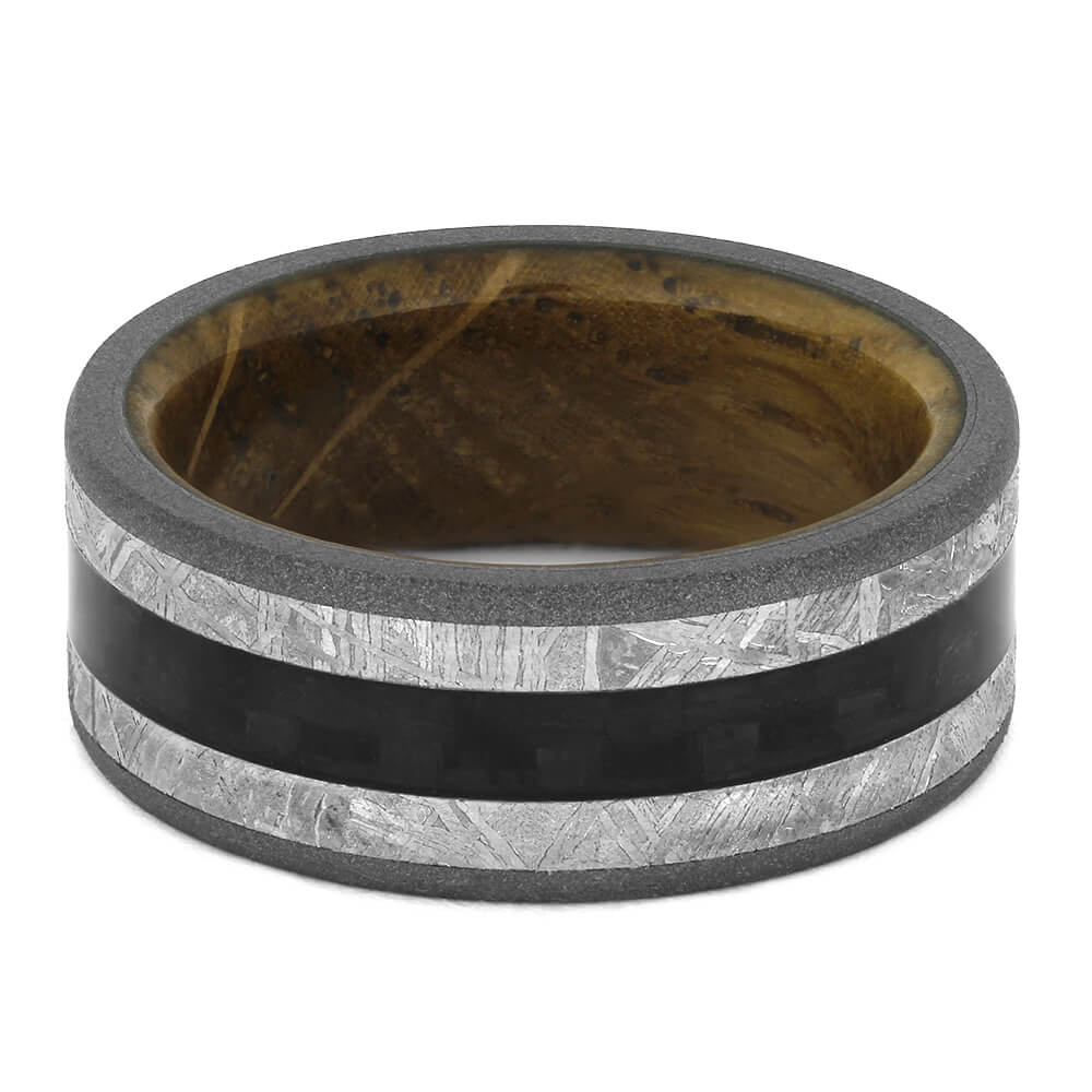 Meteorite Wedding Band with Carbon Fiber and Whiskey Oak-4445 - Jewelry by Johan