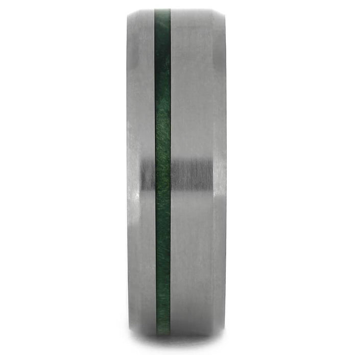 Men's Matte Titanium Wedding Band with Green Wood Pinstripe-4451 - Jewelry by Johan