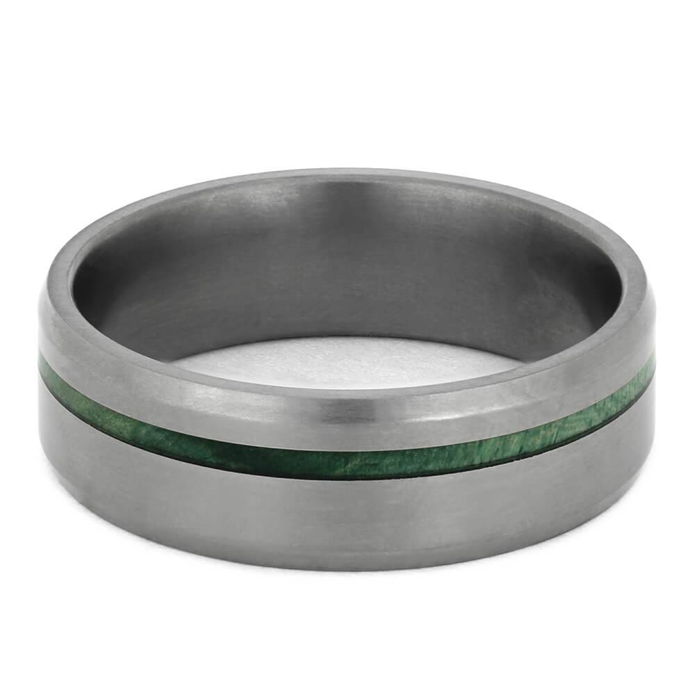Men's Matte Titanium Wedding Band with Green Wood Pinstripe-4451 - Jewelry by Johan