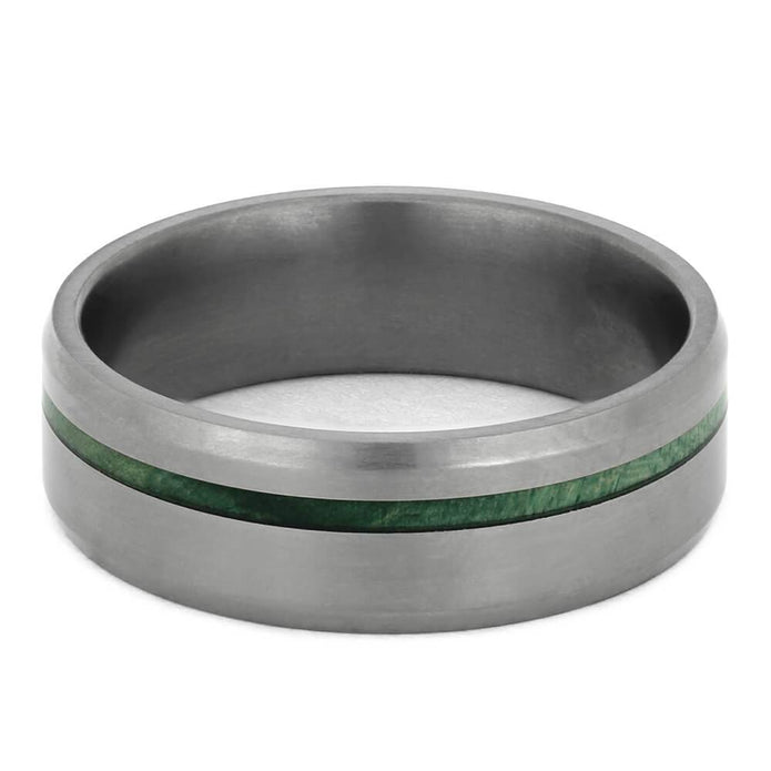Men's Matte Titanium Wedding Band with Green Wood Pinstripe-4451 - Jewelry by Johan
