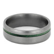 Men's Matte Titanium Wedding Band with Green Wood Pinstripe-4451 - Jewelry by Johan