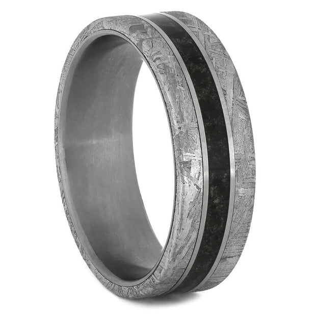 Lava Ring with Meteorite and Matte Titanium-4457 - Jewelry by Johan