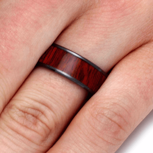 Black Ceramic Rings For Men With Bloodwood Inlay-2098 - Jewelry by Johan