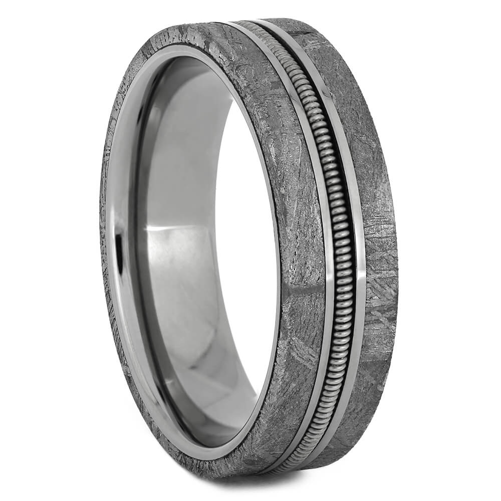 Guitar String Wedding Band in Gibeon Meteorite-4464 - Jewelry by Johan