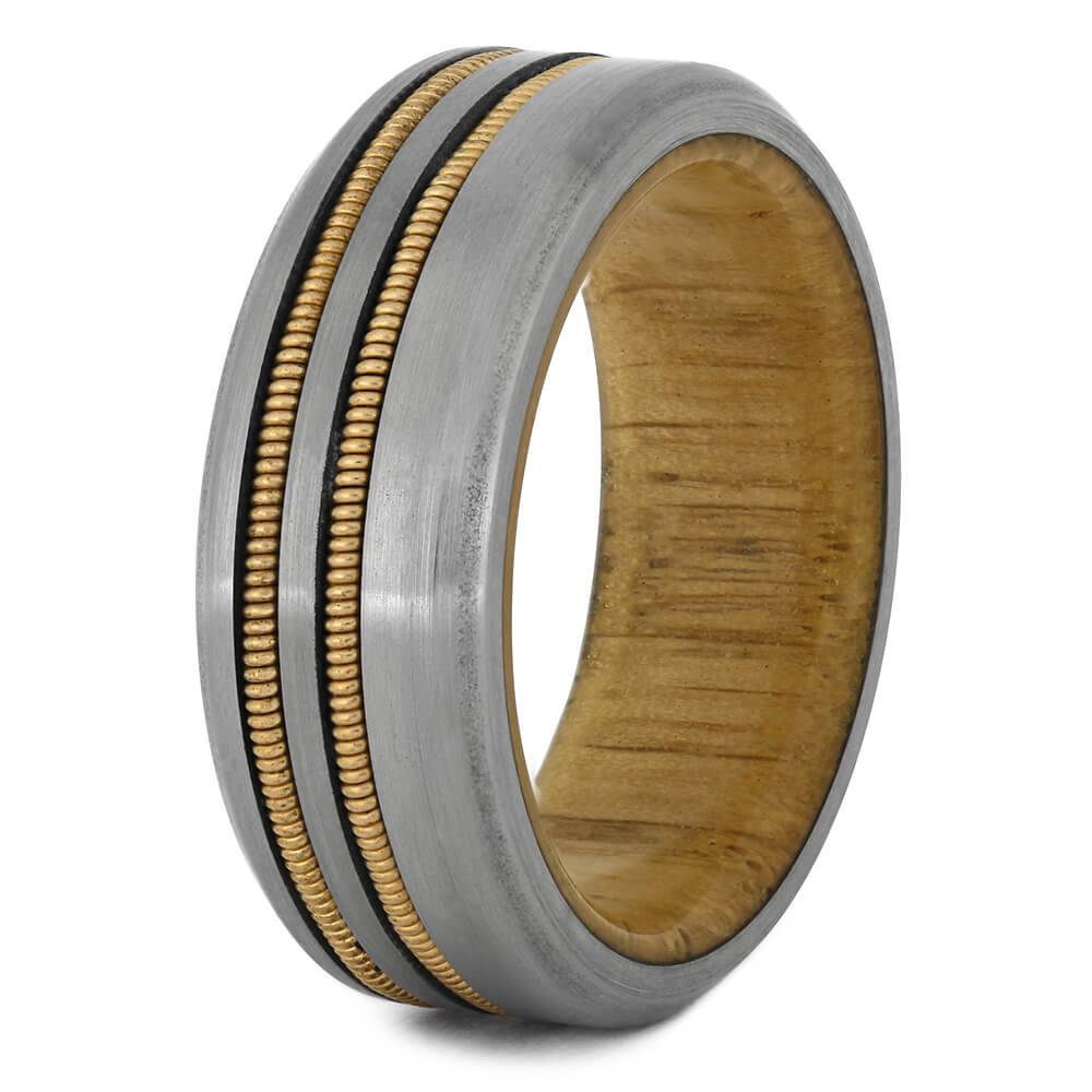 Double Guitar String Ring with Oak Wood Sleeve-4466 - Jewelry by Johan
