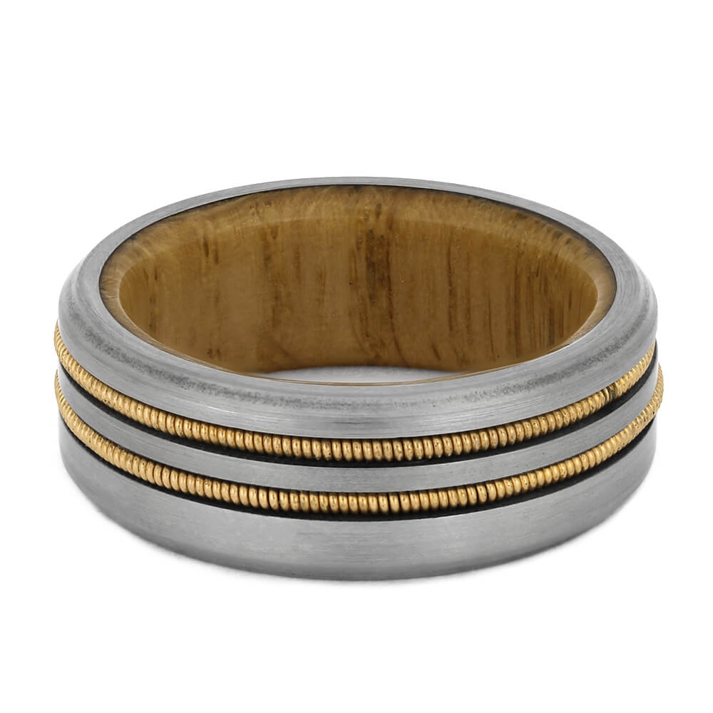 Double Guitar String Ring with Oak Wood Sleeve-4466 - Jewelry by Johan