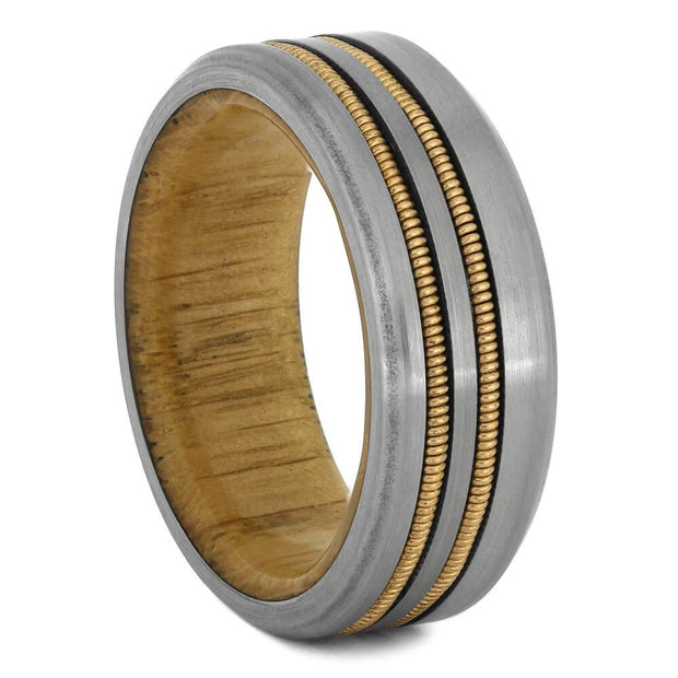 Double Guitar String Ring with Oak Wood Sleeve-4466 - Jewelry by Johan