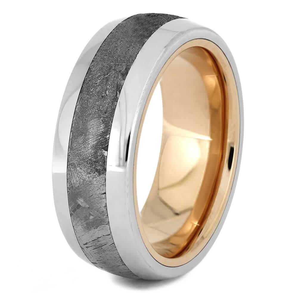 Platinum Meteorite Wedding Band with Rose Gold Sleeve-4467 - Jewelry by Johan
