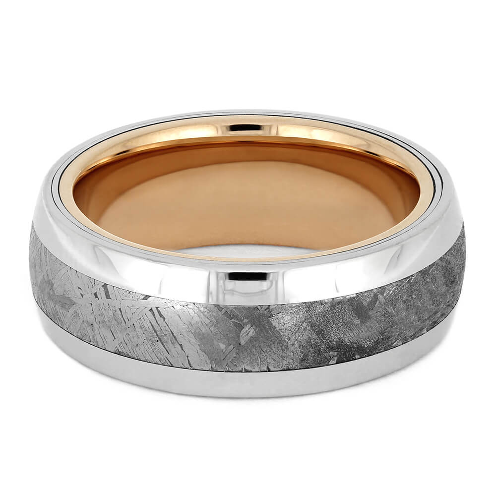 Platinum Meteorite Wedding Band with Rose Gold Sleeve-4467 - Jewelry by Johan