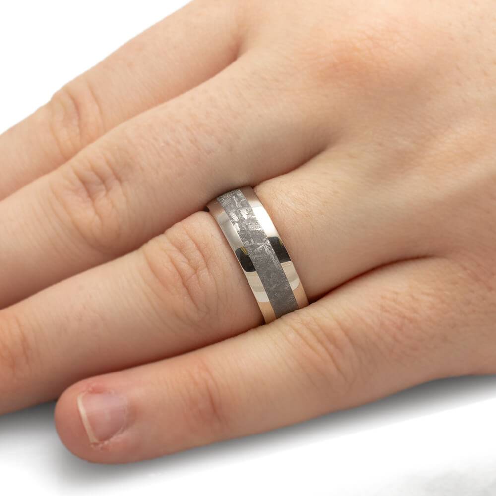 Platinum Meteorite Wedding Band with Rose Gold Sleeve-4467 - Jewelry by Johan