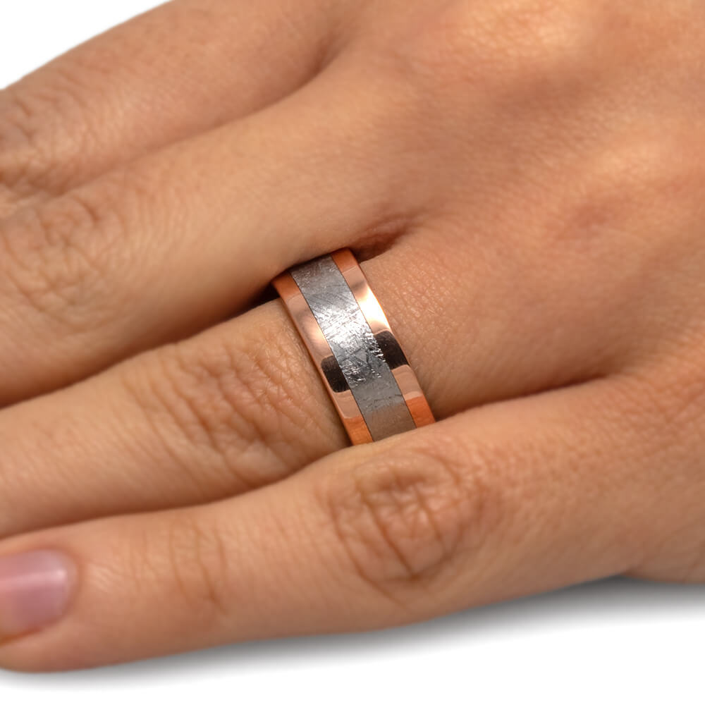 Rose Gold Wedding Band with Meteorite Inlay