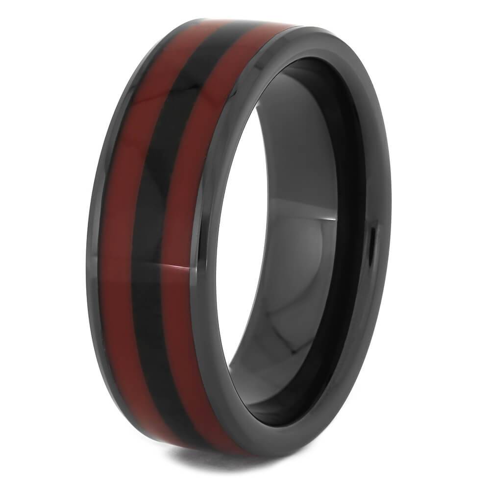 Black and Red Men's Wedding Band with Wood & Enamel-4469 - Jewelry by Johan