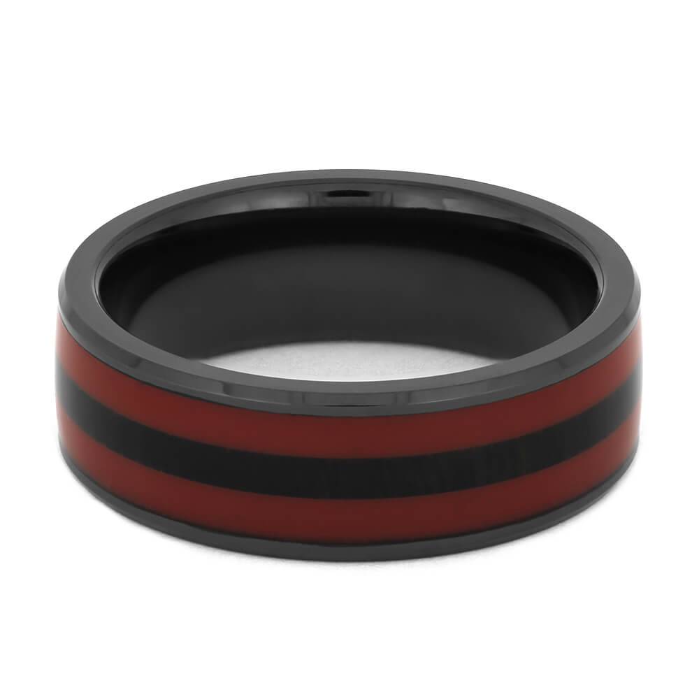 Black and Red Men's Wedding Band with Wood & Enamel-4469 - Jewelry by Johan
