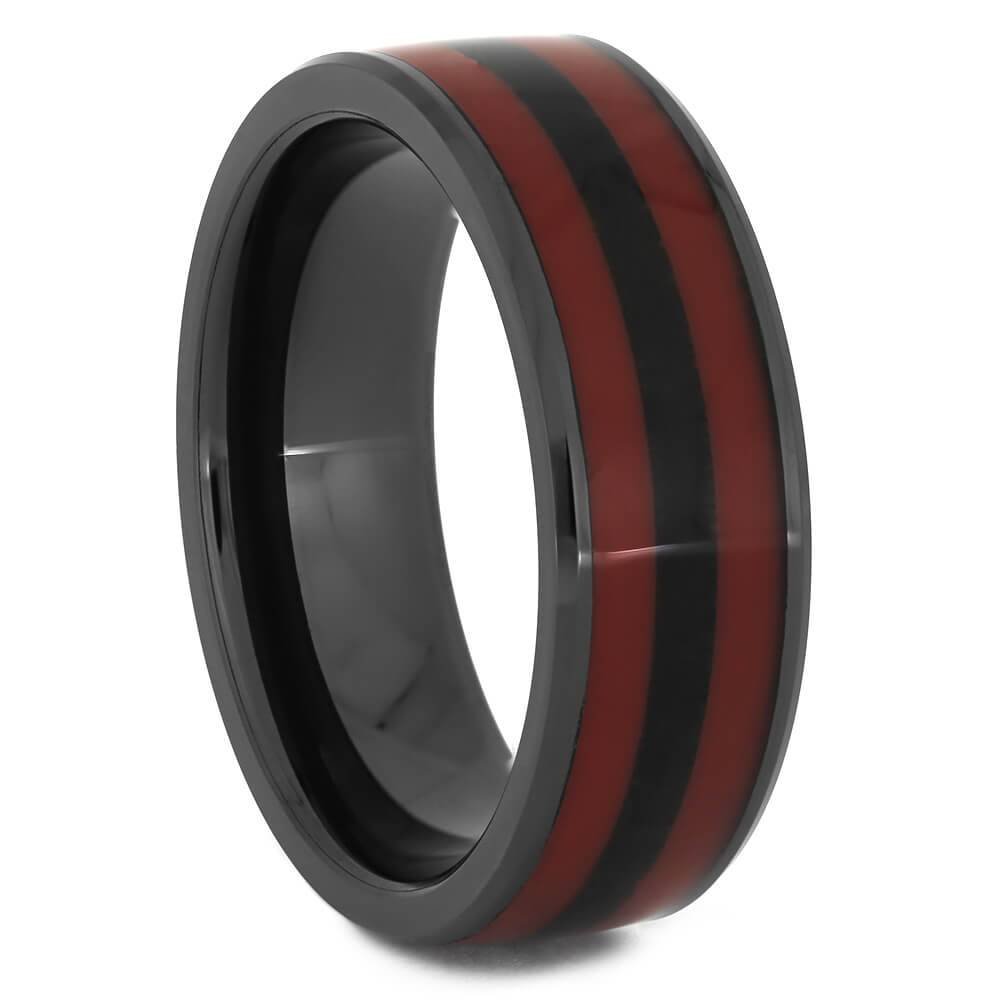 Black and Red Men's Wedding Band with Wood & Enamel-4469 - Jewelry by Johan