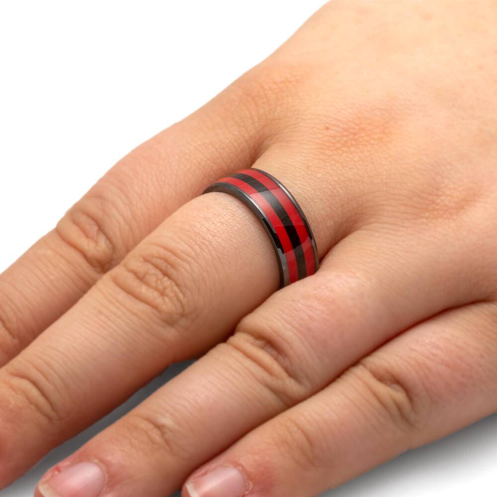 Black and Red Men's Wedding Band with Wood & Enamel-4469 - Jewelry by Johan