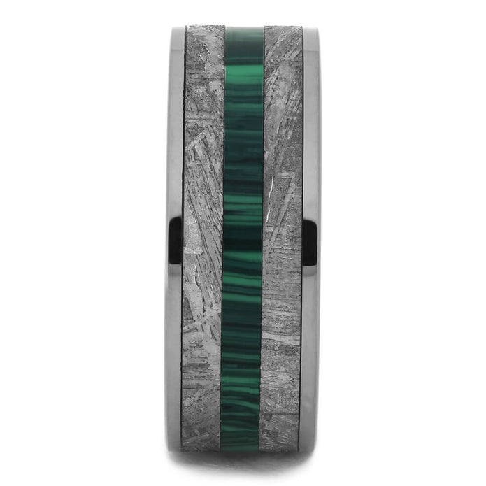 Tungsten Ring with Malachite & Meteorite-4473 - Jewelry by Johan