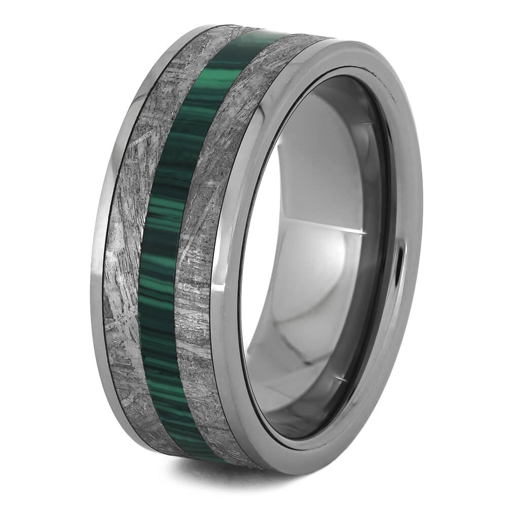 Tungsten Ring with Malachite & Meteorite-4473 - Jewelry by Johan