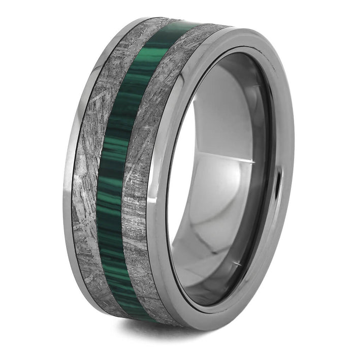 Tungsten Ring with Malachite & Meteorite-4473 - Jewelry by Johan