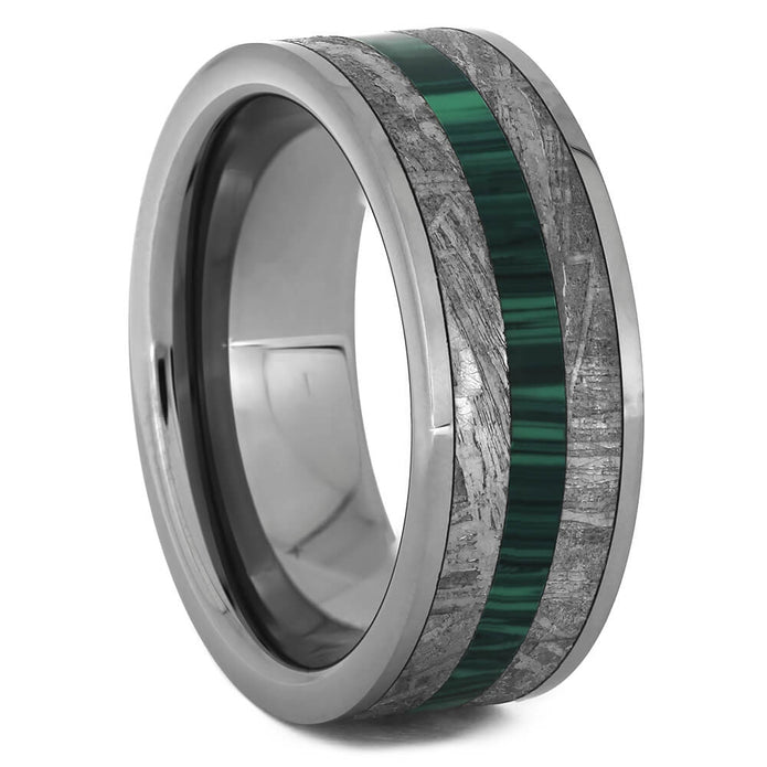 Tungsten Ring with Malachite & Meteorite-4473 - Jewelry by Johan