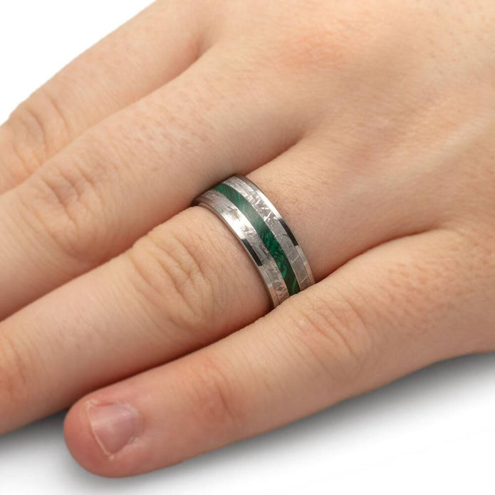 Tungsten Ring with Malachite & Meteorite-4473 - Jewelry by Johan