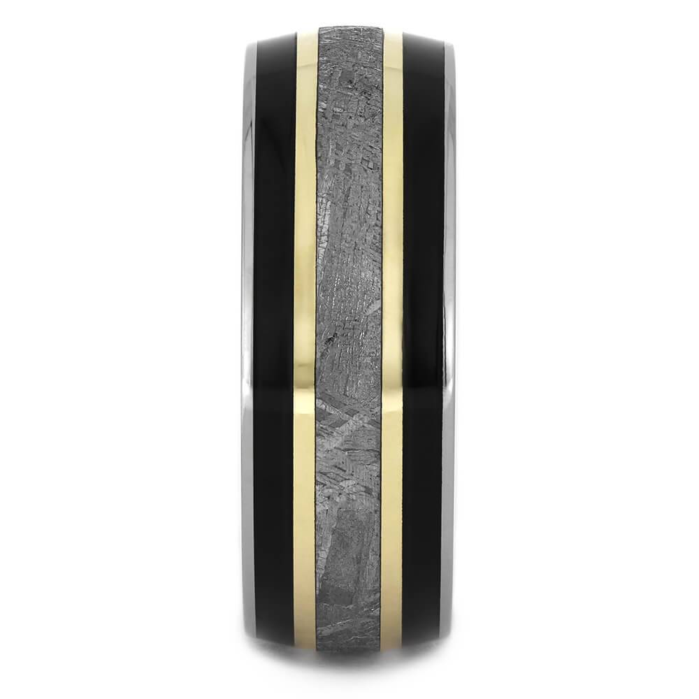 Ebony Black Wood Wedding Band with Gibeon Meteorite-2647 - Jewelry by Johan