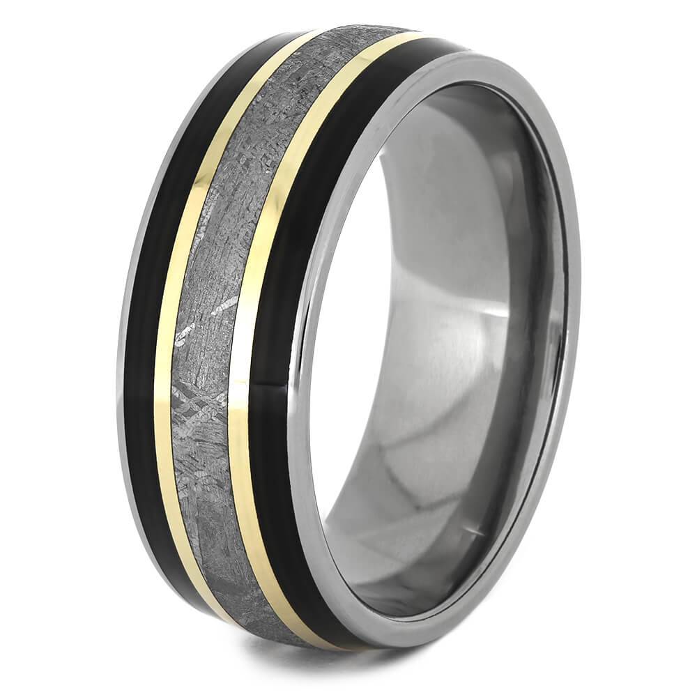 Ebony Black Wood Wedding Band with Gibeon Meteorite-2647 - Jewelry by Johan