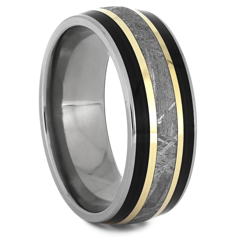 Ebony Black Wood Wedding Band with Gibeon Meteorite-2647 - Jewelry by Johan