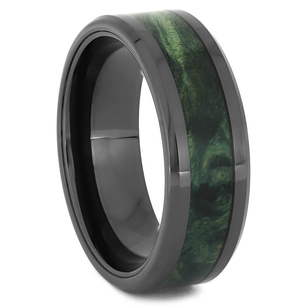 Green Box Elder Wedding Band in Black Ceramic-4479 - Jewelry by Johan