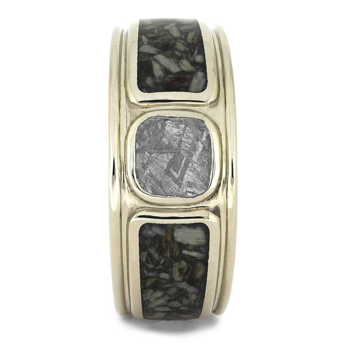 Meteorite Engagement Ring with Dinosaur Bone and Wide Design-4481 - Jewelry by Johan