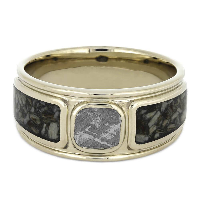 Meteorite Engagement Ring with Dinosaur Bone and Wide Design-4481 - Jewelry by Johan