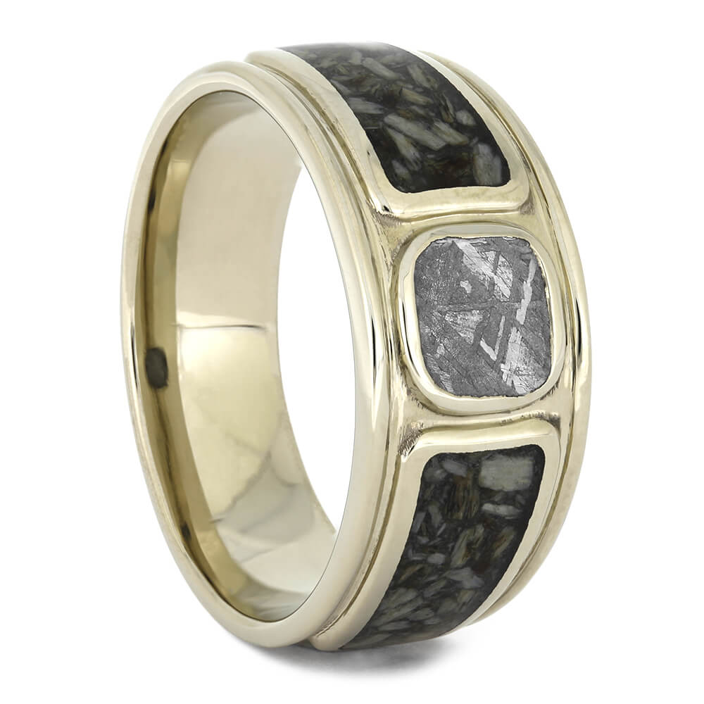 Meteorite Engagement Ring with Dinosaur Bone and Wide Design-4481 - Jewelry by Johan